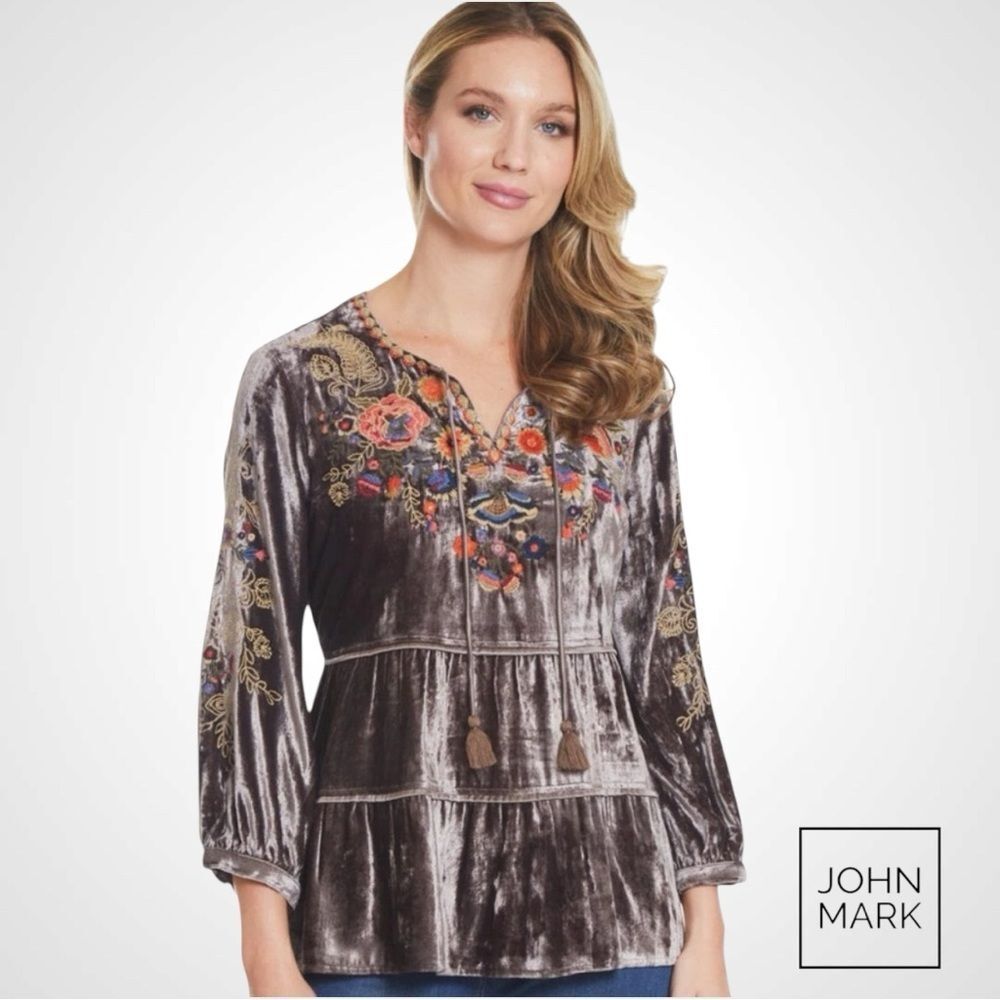 John Mark Women's Bohemian Velvet Top Size Large